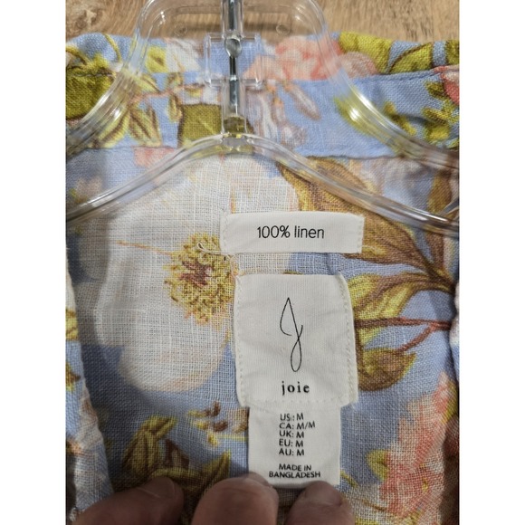 Joie M 100% Linen Long Sleeve Button-Up Shirt Blouse Blue Pink Floral Print... - Picture 5 of 11